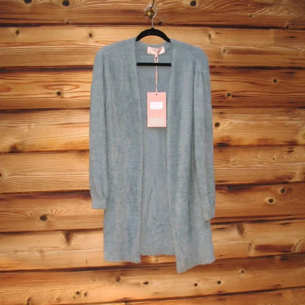 Blue Size S M L Open Front Soft Fuzzy Cardigan Sweater Long Fall Winter Spring